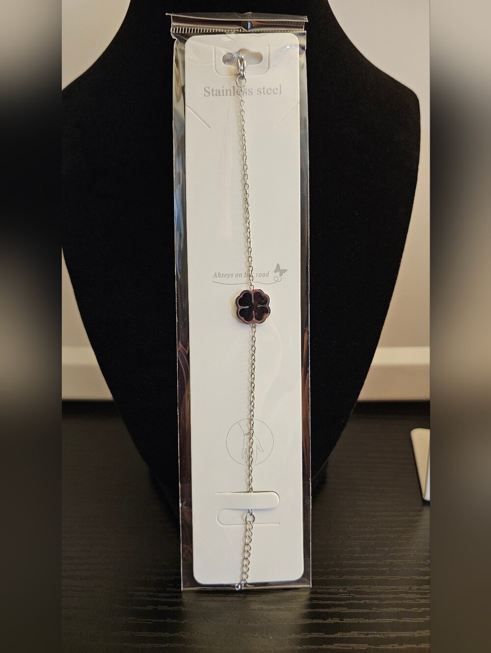 Stainless Steel Women's Bracelet with Black Clover Charm